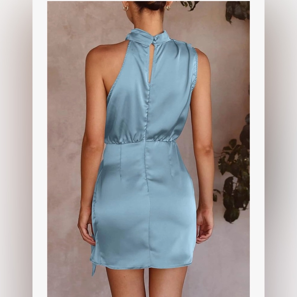 PrettyGarden One Shoulder Light Blue Satin Dress - Picture 8 of 12